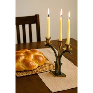 Vintage Dayagi Jerusalem Brass Patina 3-Arm Candelabra 8.5" High MCM Design